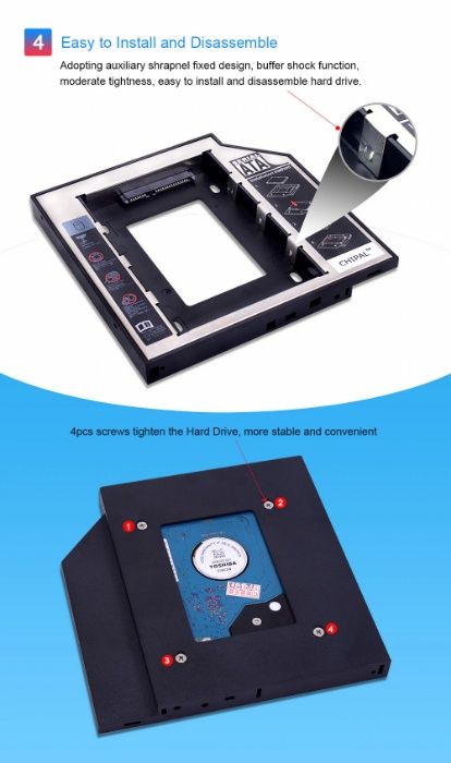 HDD / SSD Caddy - Adaptor CD-ROM la Hard Disk 9.5mm /12.7mm, SATA3, AL