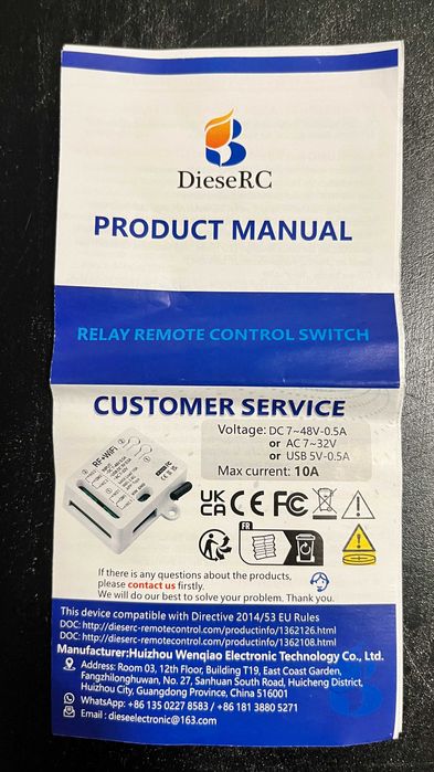 Tuya WiFi RF433Mhz Smart Light Switch 2-CH,DC 5V 12V 24V 48V,1-250V