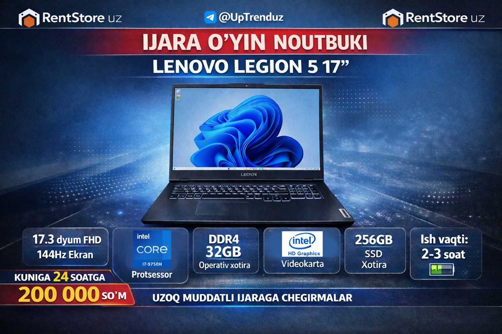 Ijara O‘yin Noutbuki Lenovo Legion 5 17"