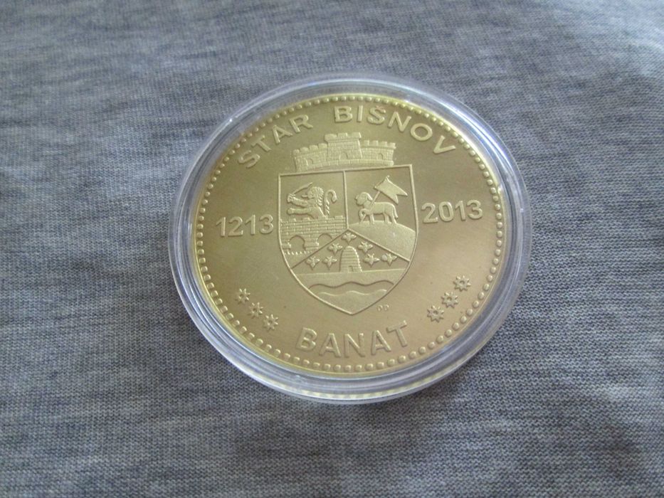 Medalie placata cu Aur, Star Bisnov 1213-2013 Banat. diametru 5 cm, proof