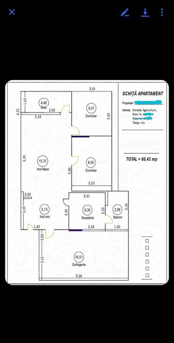 Apartament 3 camere, decomandat, Strada Savinesti, Etaj 1, Tg Jiu