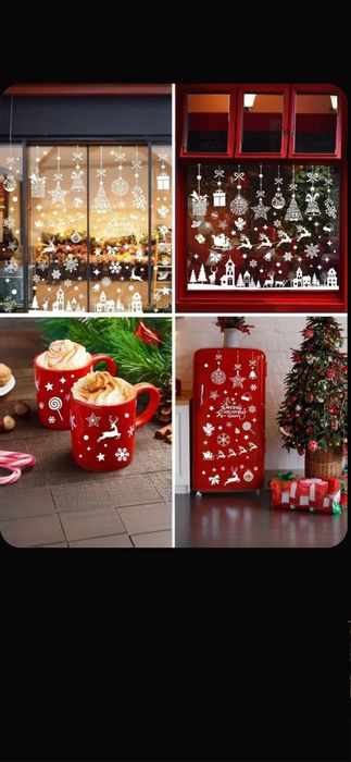 Наклейки новогодние на окна двусторонние 244 шт для декора интерьера