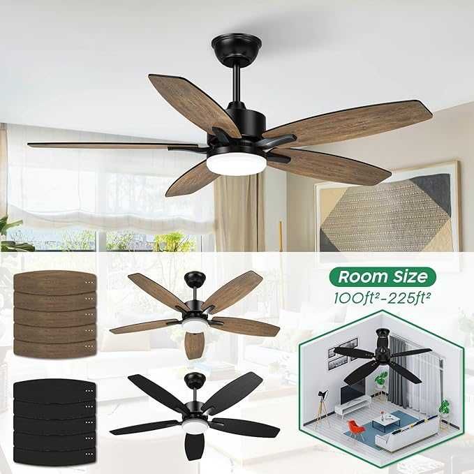 Ventilator de tavan Mefine 106 cm culoare lemn, cu lumină