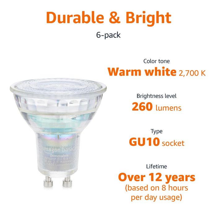 Set 10 Spoturi  LED GU10 profesional Amazon Basics, 3,7 W