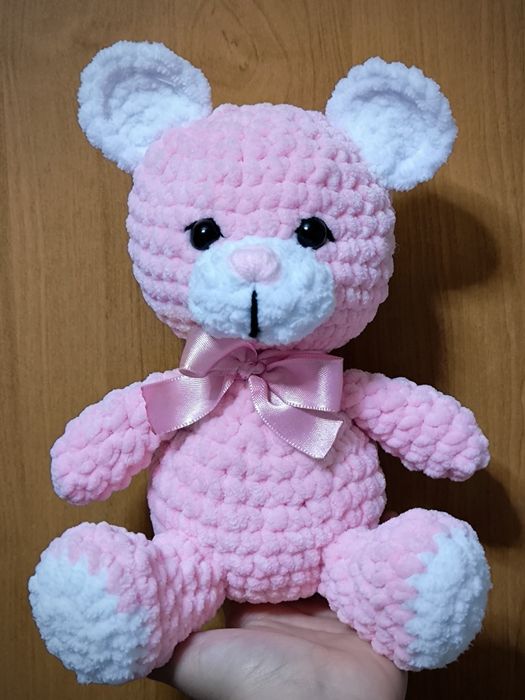 Плетена играчка/ розово мече за подарък