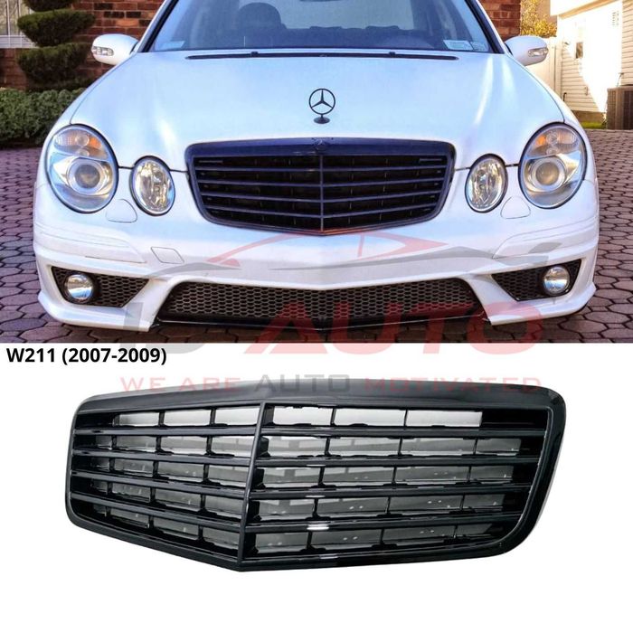 Черна решетка за Mercedes E-Class W211 Facelift (2007-2009) – Gloss Black, черен гланц w211 фейс, амг, amg