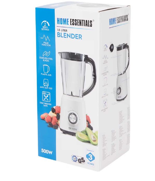 Блендер Home Essentials 1.5 л / 500W – 2 скорости + Pulse, бял /черен