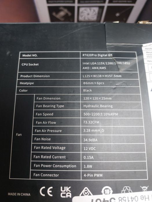 Okazie! Cooler procesor multi socket tower aer 2x 120mm fans negru nou Pc Coolers RT 620 Pro Digital CPS cu afisaj temperatura,nou la cutie!