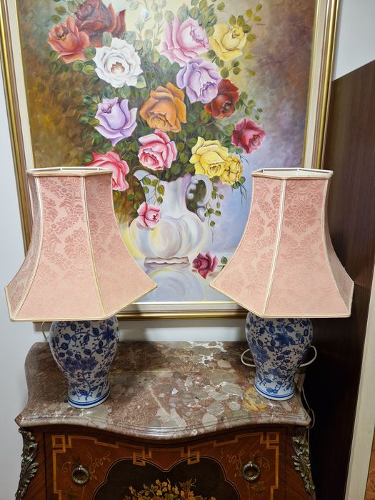 Чифт страхотни английски антикварни порцеланови лампи