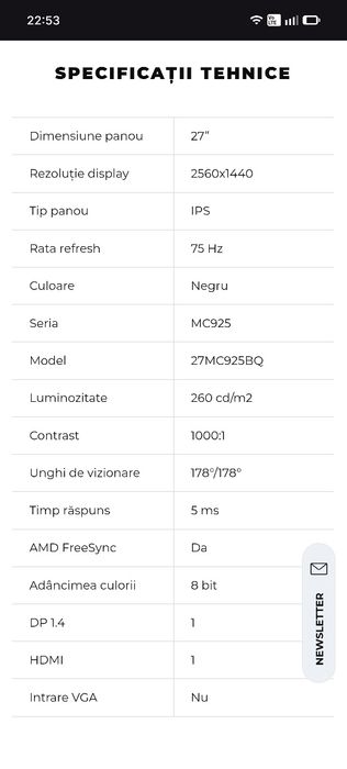 Monitor Tesla 2K 27 inch 75Hz