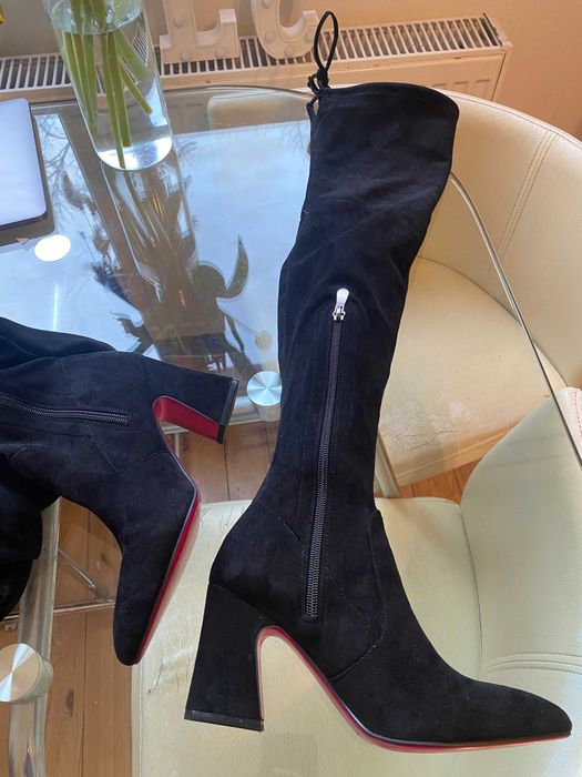 Cizme peste genunchi din piele intoarsa, cu toc, 36