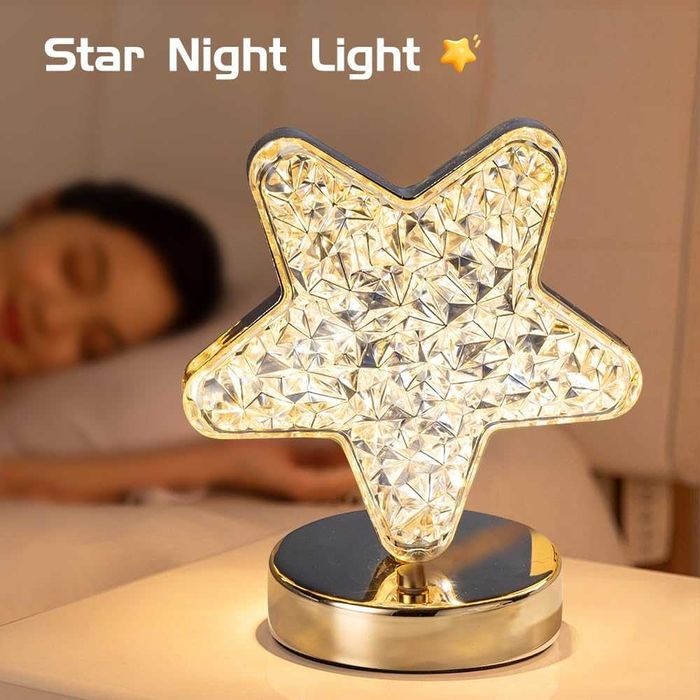 Lampa LED RGB tip stea de cristal reincarcabila USB auriu 15.5x17 cm