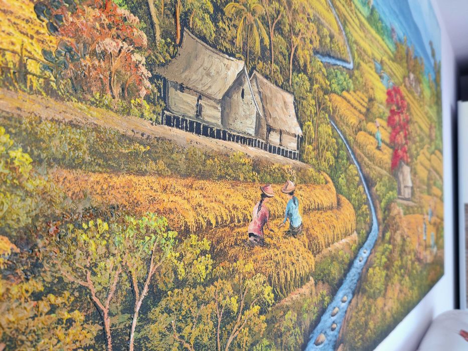 Огромна маслена/акрилна картина от Бали (200x100 см) със сертификат