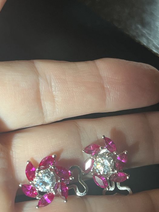 cercei cu topaze roz si albe