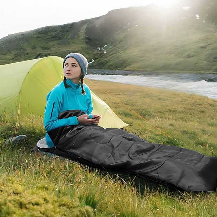 Спален чувал за къмпинг, пътувания, лек и компактен, черен