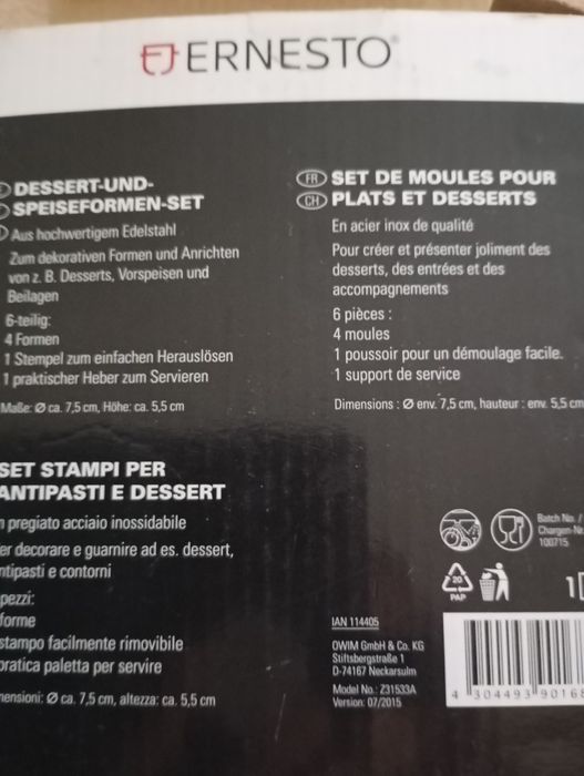 Set inox nou 4 forme cu presă si paletă pt prăjituri sau aperitive