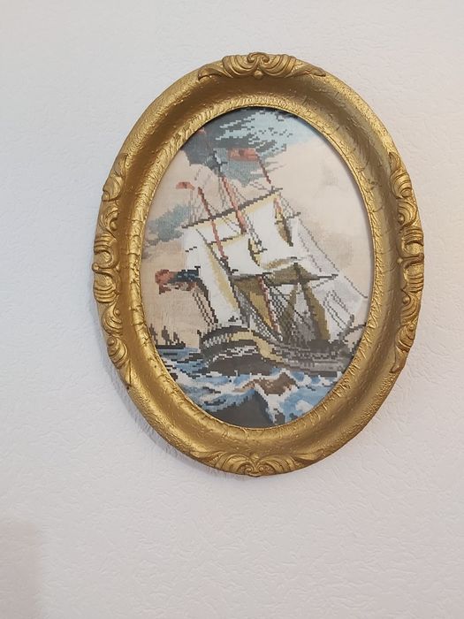 Нов, отлично съхраняван!!! Старинен гоблен в луксозна барокова рамка