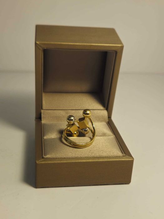 Inel damă aur 14K 585 model geometric cu bile, 3,97 g