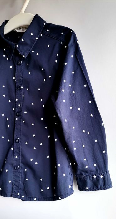 Cămașă băieți H&M mânecă lungă bleumarin steluțe măr 104 3-4ani
