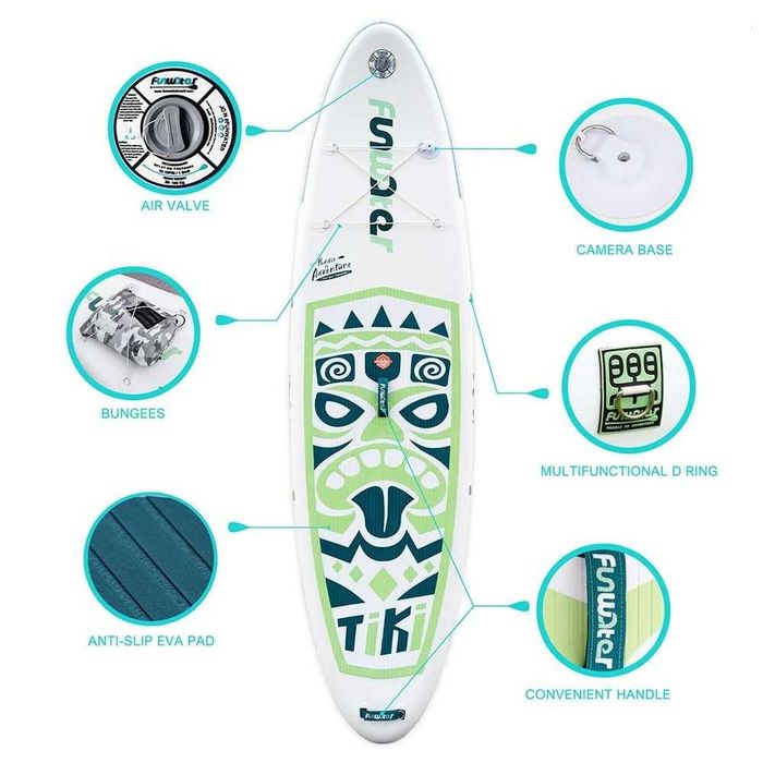 Надуваем падълборд Funwater TIKI Emerald Paddle Board SUP НОВИ В КАШОН