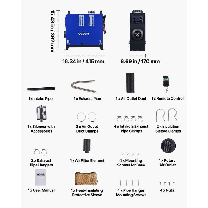 Incalzitor Diesel VEVOR 8KW Vertical -Webasto-Sirocou 12/24/220V(NOU)