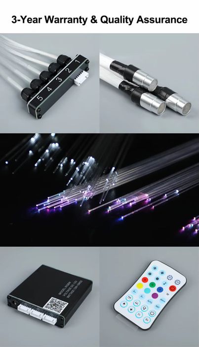 Kit Fibra Optica Plafon Instelat Auto Premium, Fibra 0.5mm Ultra Fina, Modul Control Slim, RGBW cu Aplicatie si Telecomanda, Kit Complet cu Unelte