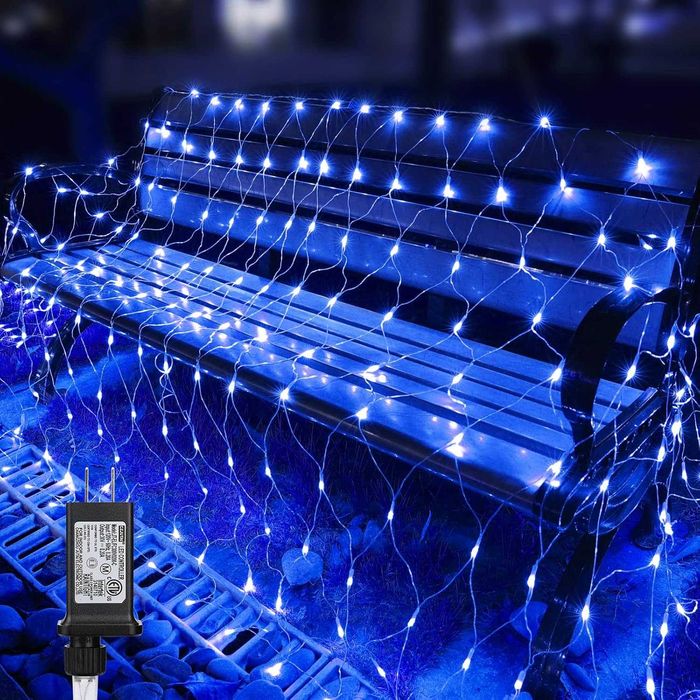 Коледни LED лампички "Мрежа" 150см х 150см студено синя светлина с 8 светлинни режима