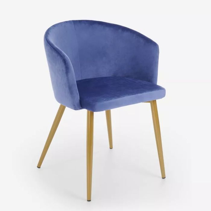 Scaun tapițat pentru sufragerie sau bucătăria, din catifea bleumarin