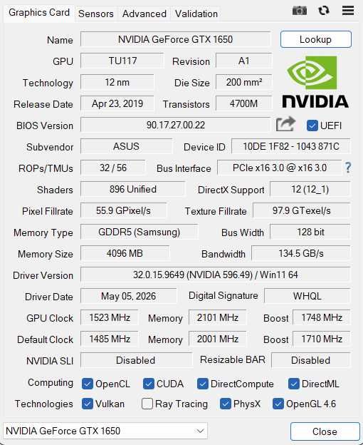 Placa video ASUS GeForce GTX 1650 LP