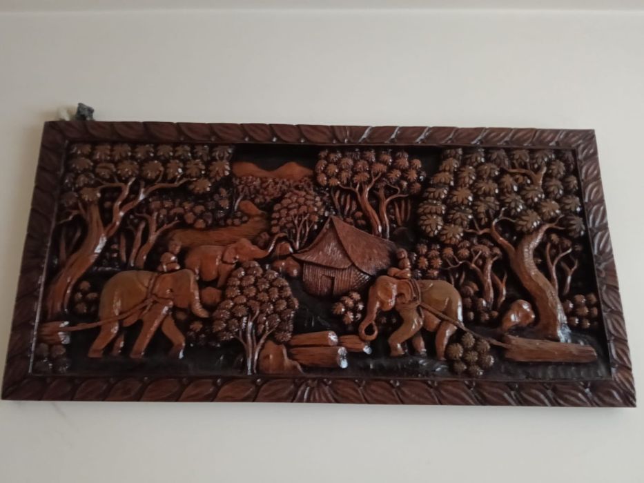 3 Tablouri din lemn masiv, origine Thailanda