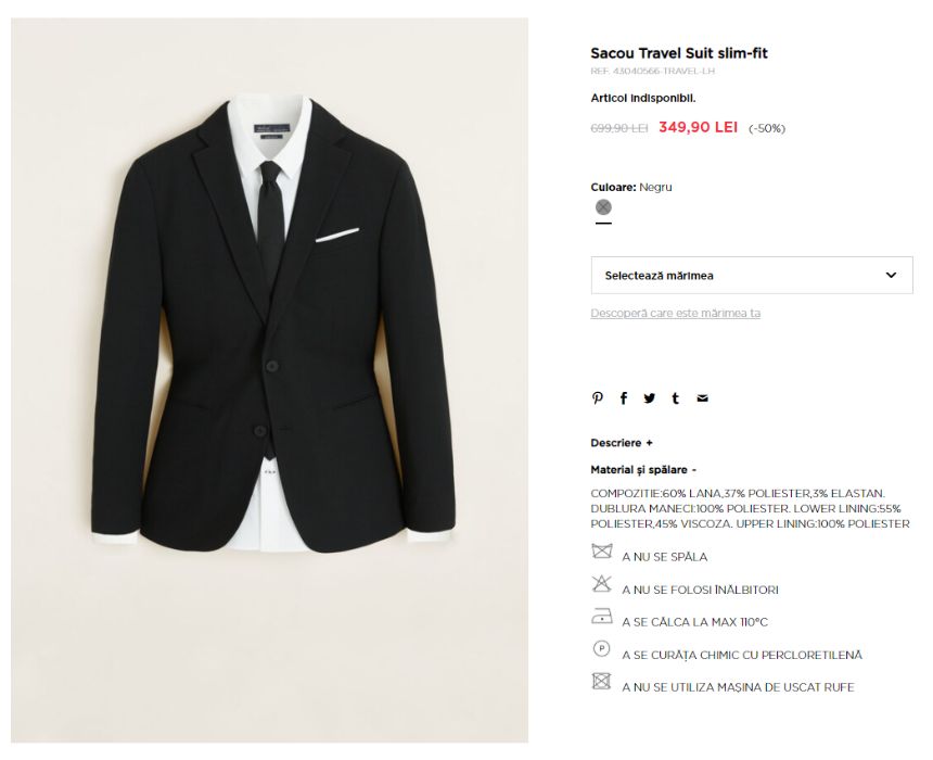 Sacou Calitativ Lana 60% Travel Suit Blazer Marime 48 + McNeal 46 Slim