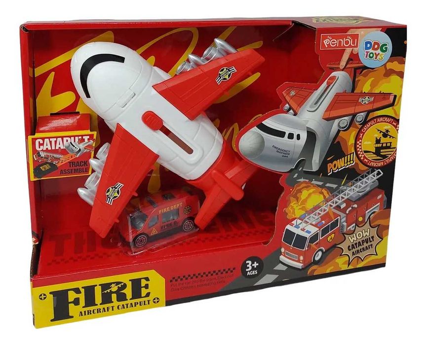 Самолет с катапулт и пожарна кола, комплект за деца