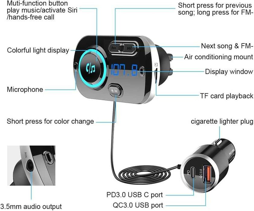 Transmitator FM și încărcător rapid,BC49BQ,sigilat