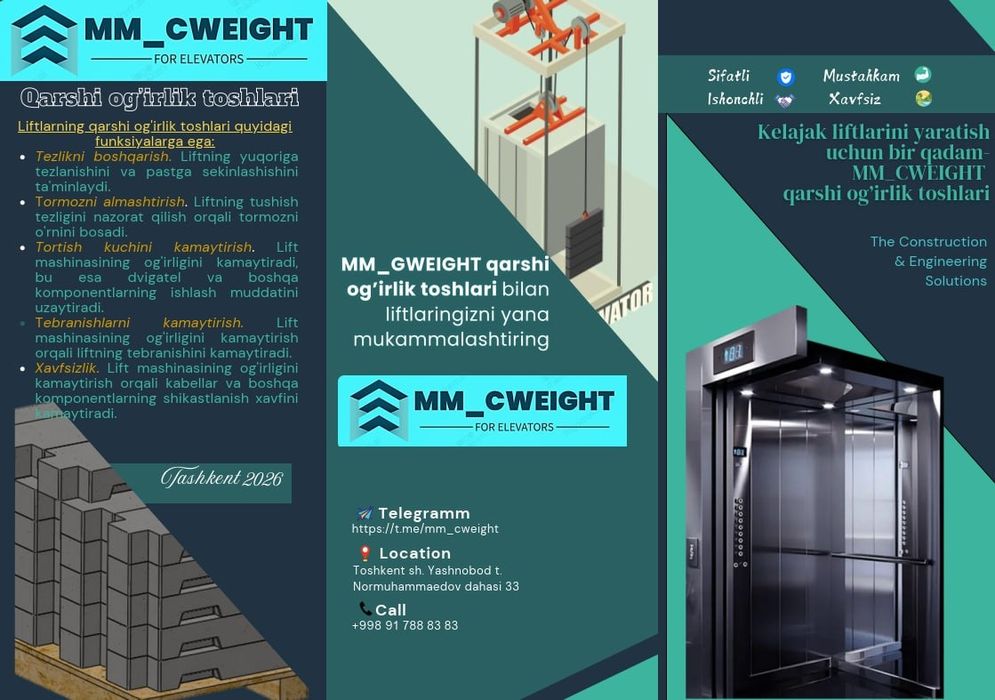 Liftlar uchun turli vaznda qarshi og'irlik toshlari [груз для лифтов]