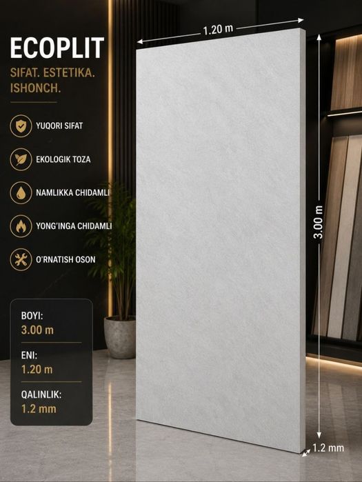 Ecoplit devor paneli | Zamonaviy ichki bezak | 3.00×1.20 m