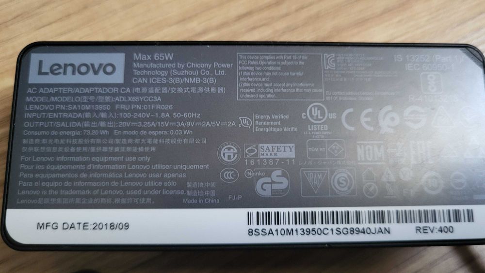 Lenovo Incarcatore  USB C  65W 20V-3.25A,15V-3A,9V-2A si 5V-2A