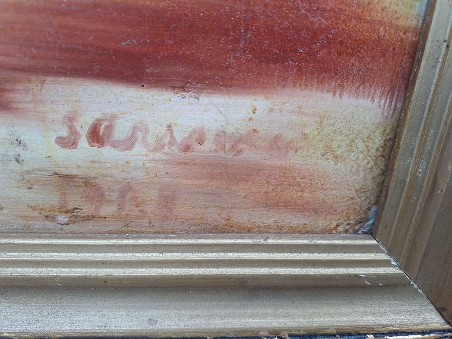 tablou vechi pictura pe carton gros 82/62 cm semnat