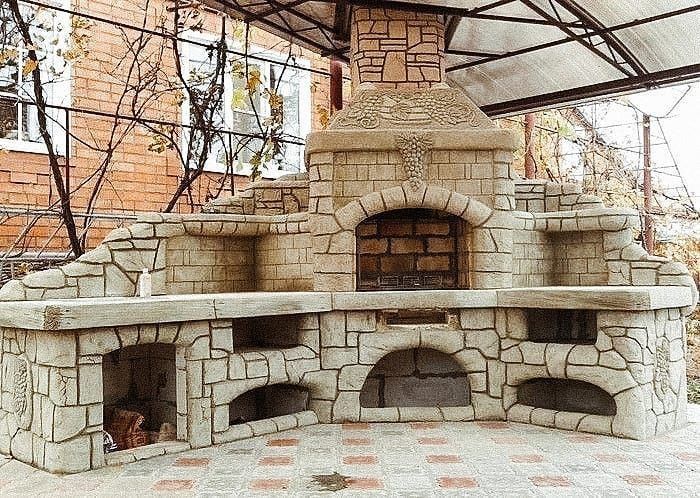 Летняя кухня,барбекю,камин,очаг,казан,кирпич, аксессуары,мрамор,гранит