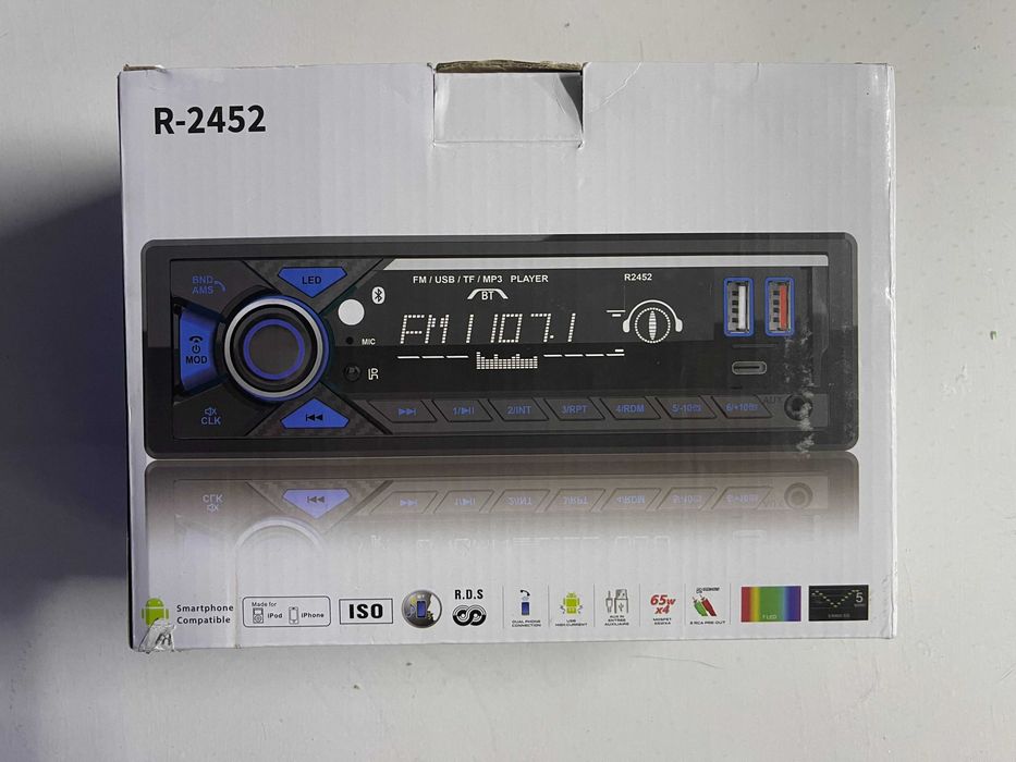Авторадио R-2452 1-DIN с Bluetooth, USB, FM/AM, AUX и microSD