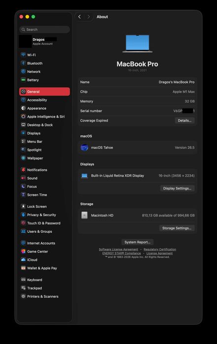 MacBook Pro 16 M1 Max (32GB RAM / 1TB SSD) - 10 core CPU/ 32 core GPU