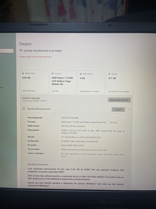 Laptop Gaming ASUS TUF FX705DT | Ryzen 7 3750H | GTX 1650 | 512GB SSD | Ecran 17.3"