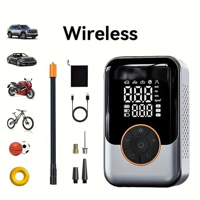 Преносим компресор за гуми помпа за гуми LED дисплей вградена батерия