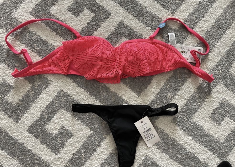 Costum baie, slip tanga S, sutien push-up bureti L(potrivit pt 80-85B)