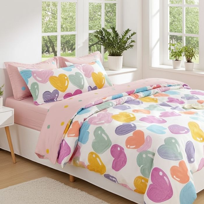 Lenjerie Pat Bucurie Sf099, Bumbac, 4 Piese, Fara Elastic, Lila, Roz