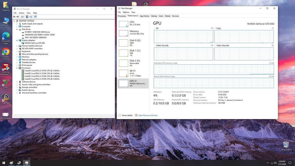 Unitate gaming Intel i5-3570K3.8Ghz/16GB/128mSata+1TBHDD/GTX 660/Win10
