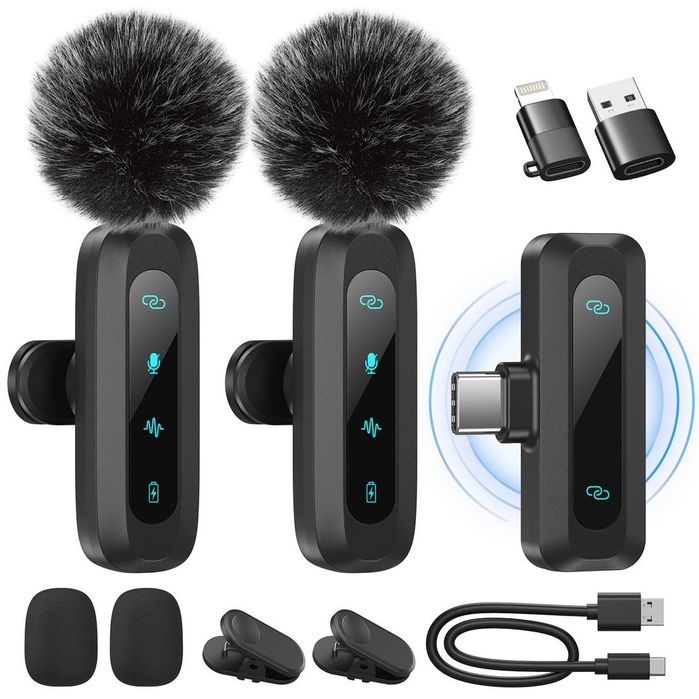 Microfon Lavalier Wireless Mini 2-Pack cu Reducerea Zgomotului - Plug & Play