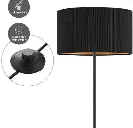 Lampa de podea cu abajur si intrerupator de picior – Negru