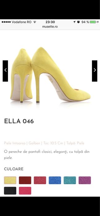 Pantofi stiletto Musette, piele intoarsa galben, marimea 40