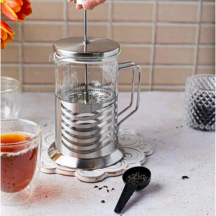 Infuzor ceai, din sticla si inox, ceainic cu presa, 0.8L, Kinghoff