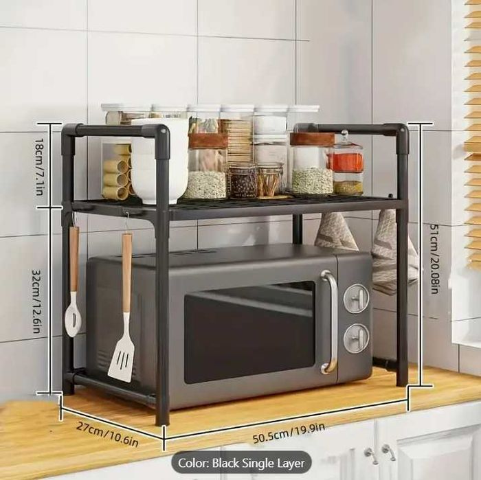 Метална етажерка за микровълнова 1 и 2 рафта, стелаж, Бял и Черен цвят